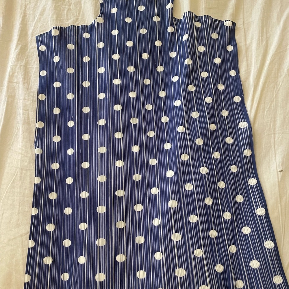 Issey Miyake pleats please Blue and White Polka Dot Tank Top